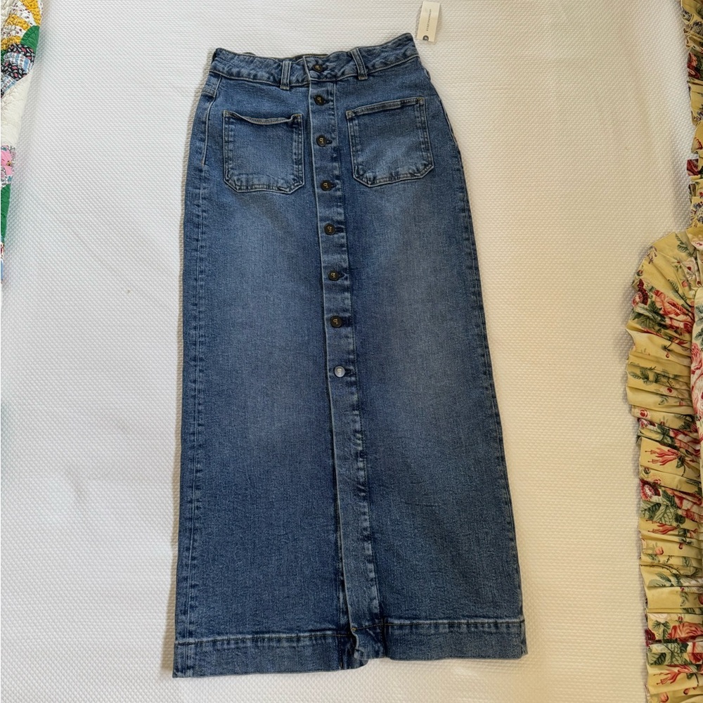 Denim Maxi Skirt with Button Front